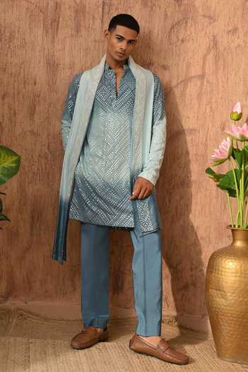 Sulakshna Jasra_Blue Georgette Patra Work Kurta And Pyjama Set _at_Aza_Fashions