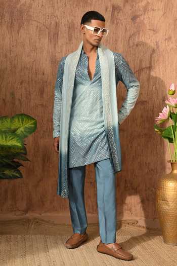 Buy_Sulakshna Jasra_Blue Georgette Patra Work Kurta And Pyjama Set 