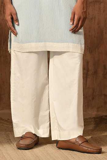 Sulakshna Jasra_Blue Cotton, Organza Kurta And Pyjama Set _Online_at_Aza_Fashions