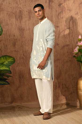 Shop_Sulakshna Jasra_Blue Organza Kurta And Pyjama Set _Online_at_Aza_Fashions