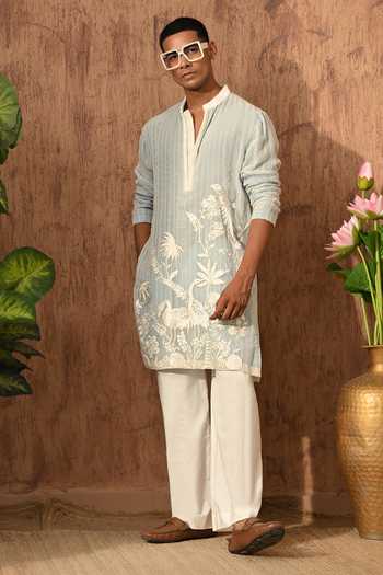 Buy_Sulakshna Jasra_Blue Organza Kurta And Pyjama Set 