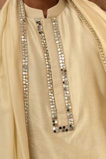 Shop_Sulakshna Jasra_Beige Silk, Cotton, Viscose Kurta Set 