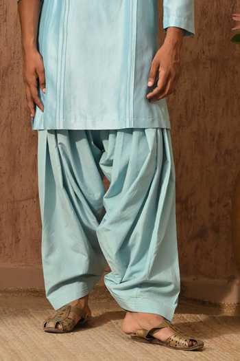 Sulakshna Jasra_Blue Chanderi Mirror Embroidered Kurta And Salwar Set _Online_at_Aza_Fashions