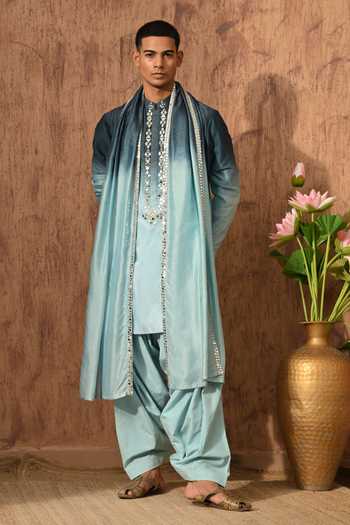 Buy_Sulakshna Jasra_Blue Chanderi Mirror Embroidered Kurta And Salwar Set _Online_at_Aza_Fashions