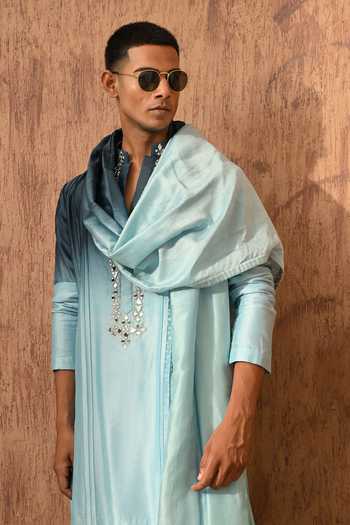 Shop_Sulakshna Jasra_Blue Chanderi Mirror Embroidered Kurta And Salwar Set _Online_at_Aza_Fashions