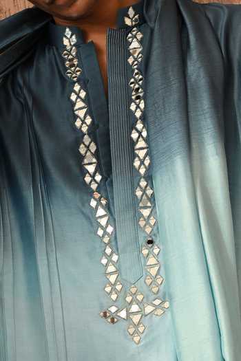 Buy_Sulakshna Jasra_Blue Chanderi Mirror Embroidered Kurta And Salwar Set 