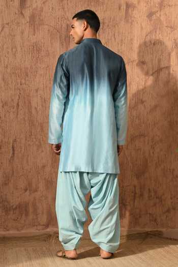 Sulakshna Jasra_Blue Chanderi Bundi And Kurta Set _at_Aza_Fashions