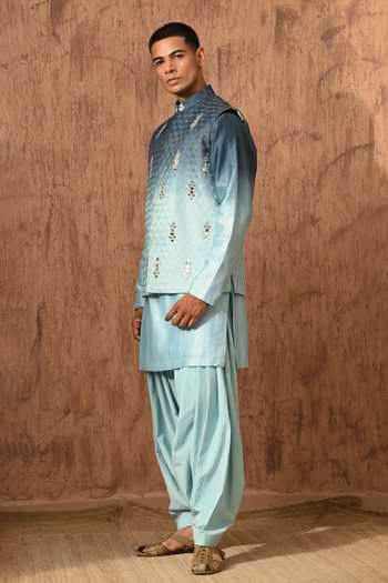 Buy_Sulakshna Jasra_Blue Chanderi Bundi And Kurta Set 