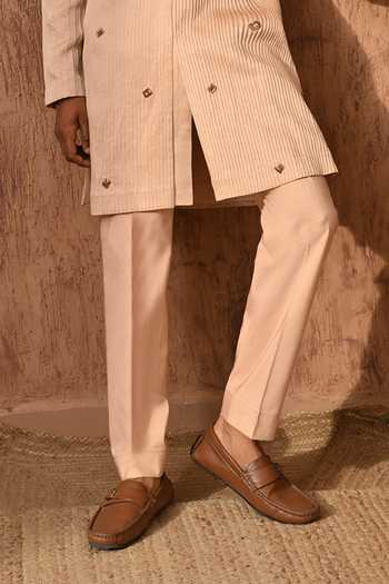 Sulakshna Jasra_Rose Gold Linen, Satin Kurta And Pant Set _Online_at_Aza_Fashions