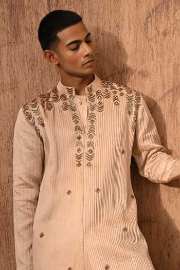 Buy_Sulakshna Jasra_Rose Gold Linen, Satin Kurta And Pant Set 