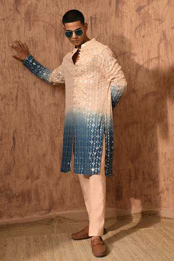 Sulakshna Jasra_Rose Gold Georgette Embroidered Kurta And Pant Set _Online_at_Aza_Fashions
