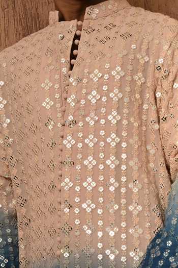 Sulakshna Jasra_Rose Gold Georgette Embroidered Kurta And Pant Set _at_Aza_Fashions