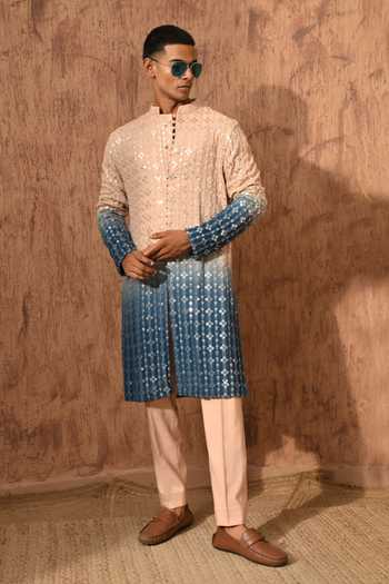 Buy_Sulakshna Jasra_Rose Gold Georgette Embroidered Kurta And Pant Set 