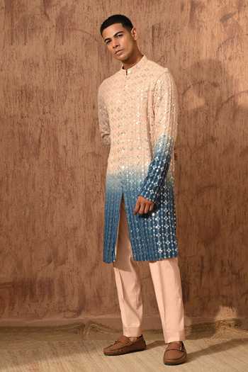 Shop_Sulakshna Jasra_Rose Gold Georgette Embroidered Kurta And Pant Set 