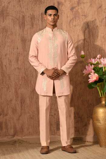 Sulakshna Jasra Leather Work Cotton Tusser Kurta & Pant Set 