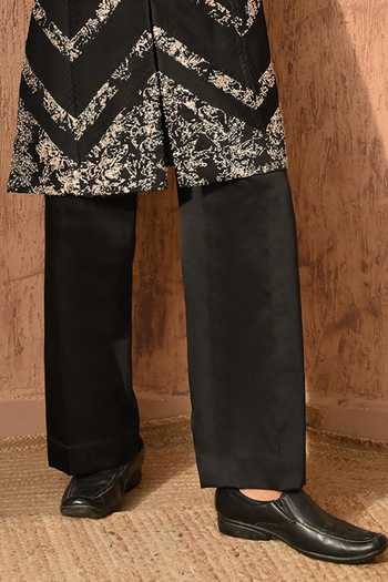 Buy_Sulakshna Jasra_Black Satin, Linen, Polyester Sherwani And Pant Set _Online_at_Aza_Fashions