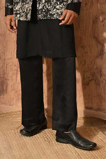 Sulakshna Jasra_Black Linen, Satin Bandhgala And Pant Set _Online_at_Aza_Fashions