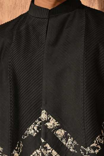 Sulakshna Jasra_Black Linen, Satin Bandhgala And Pant Set _at_Aza_Fashions