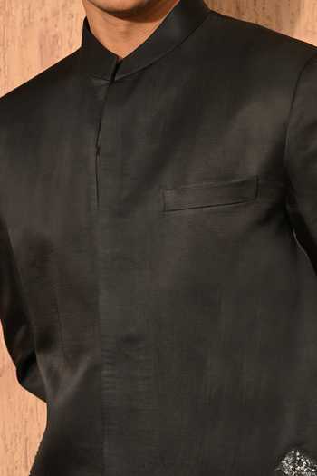 Sulakshna Jasra Black Satin, Linen, Polyester Zardozi Sherwani And Pant Set Online at Aza Fashions Sulakshna Jasra_Black Satin, Linen, Polyester Zardozi Sherwani And Pant Set _Online_at_Aza_Fashions
