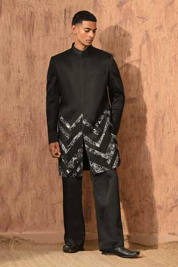 Sulakshna Jasra Zardozi Linen Satin Sherwani & Pant Set 