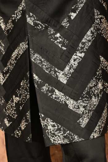 Shop Sulakshna Jasra Black Satin, Linen, Polyester Zardozi Sherwani And Pant Set Shop_Sulakshna Jasra_Black Satin, Linen, Polyester Zardozi Sherwani And Pant Set