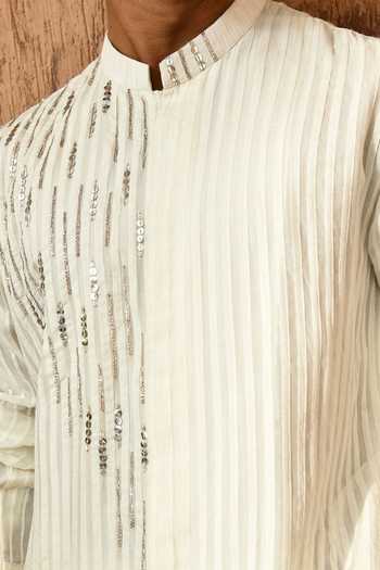 Sulakshna Jasra_Ivory Organza Embroidered Kurta And Pyjama Set _Online_at_Aza_Fashions