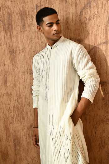 Shop_Sulakshna Jasra_Ivory Organza Embroidered Kurta And Pyjama Set _Online_at_Aza_Fashions