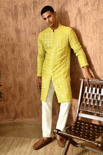 Buy_Sulakshna Jasra_Green Georgette Kurta And Pyjama Set _Online_at_Aza_Fashions