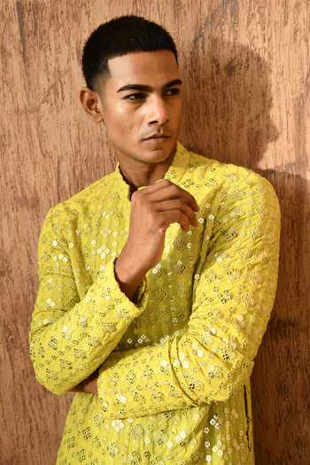 Shop_Sulakshna Jasra_Green Georgette Kurta And Pyjama Set _Online_at_Aza_Fashions
