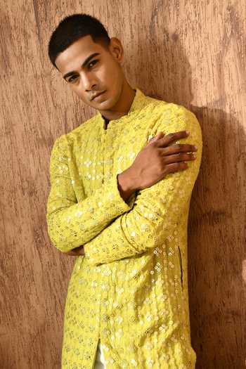 Sulakshna Jasra_Green Georgette Kurta And Pyjama Set _at_Aza_Fashions
