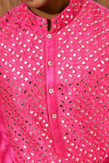 Buy_Sulakshna Jasra_Pink Silk Raw Kurta And Pyjama Set 