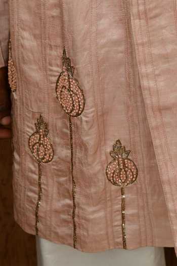 Buy_Sulakshna Jasra_Pink Cotton, Satin, Linen Zardozi Embroidered Kurta And Pant Set _Online_at_Aza_Fashions