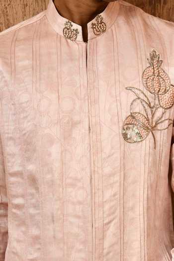 Sulakshna Jasra_Pink Cotton, Satin, Linen Zardozi Embroidered Kurta And Pant Set _at_Aza_Fashions
