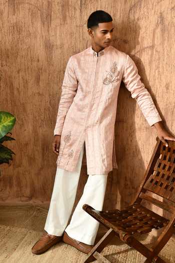 Buy_Sulakshna Jasra_Pink Cotton, Satin, Linen Zardozi Embroidered Kurta And Pant Set 