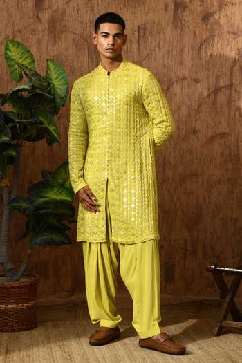 Sulakshna Jasra_Green Georgette Embroidered Kurta And Salwar Set _Online_at_Aza_Fashions