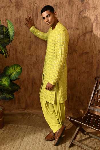 Buy_Sulakshna Jasra_Green Georgette Embroidered Kurta And Salwar Set _Online_at_Aza_Fashions