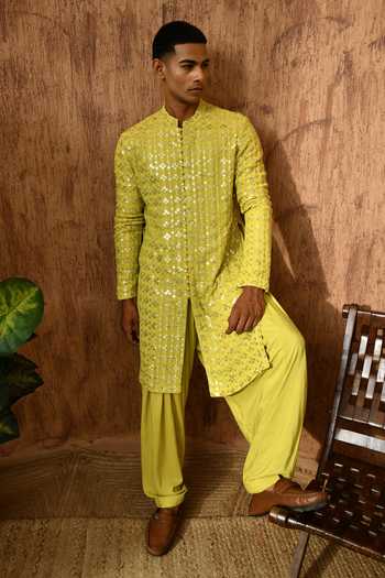 Sulakshna Jasra_Green Georgette Embroidered Kurta And Salwar Set _at_Aza_Fashions