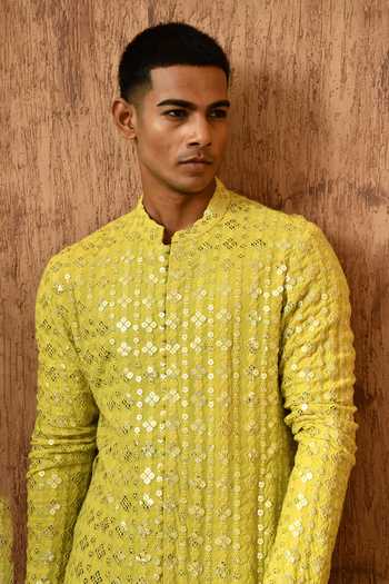 Buy_Sulakshna Jasra_Green Georgette Embroidered Kurta And Salwar Set 