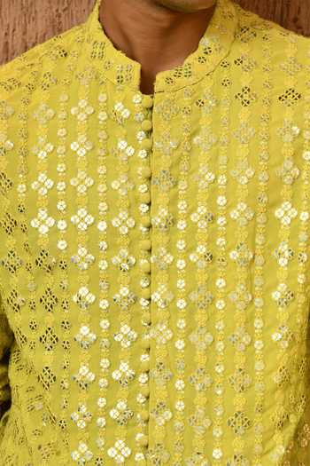Shop_Sulakshna Jasra_Green Georgette Embroidered Kurta And Salwar Set 