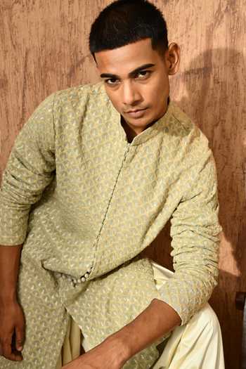 Buy_Sulakshna Jasra_Green Georgette Embroidered Kurta And Salwar Set _Online_at_Aza_Fashions