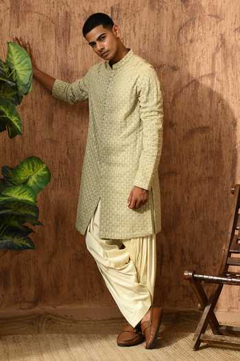 Sulakshna Jasra_Green Georgette Embroidered Kurta And Salwar Set _at_Aza_Fashions