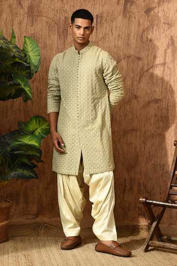 Buy_Sulakshna Jasra_Green Georgette Embroidered Kurta And Salwar Set 