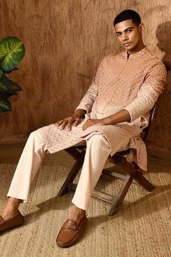 Sulakshna Jasra_Rose Gold Cotton, Georgette Embroidered Kurta And Pyjama Set _at_Aza_Fashions
