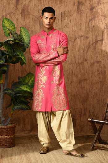 Sulakshna Jasra Embroidered Cotton Tusser Kurta Set 