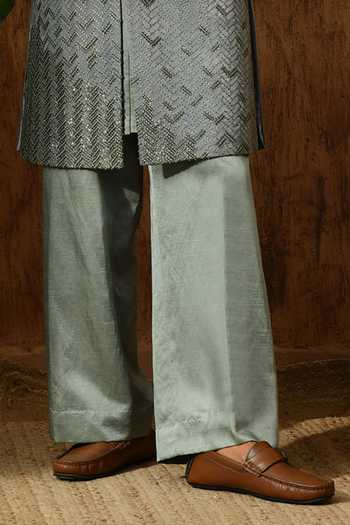Sulakshna Jasra_Green Mettalic Sherwani Set _Online_at_Aza_Fashions