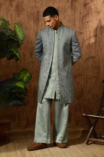 Buy_Sulakshna Jasra_Green Mettalic Sherwani Set _Online_at_Aza_Fashions