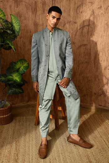 Buy_Sulakshna Jasra_Green Mettalic Sherwani Set 