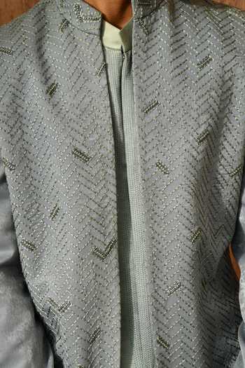 Shop_Sulakshna Jasra_Green Mettalic Sherwani Set 