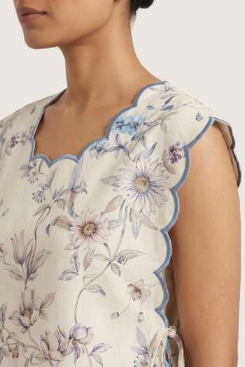 Verano By Tanya Blue Cotton, Linen Clea Floral Print Vest Online at Aza Fashions Verano By Tanya_Blue Cotton, Linen Clea Floral Print Vest _Online_at_Aza_Fashions