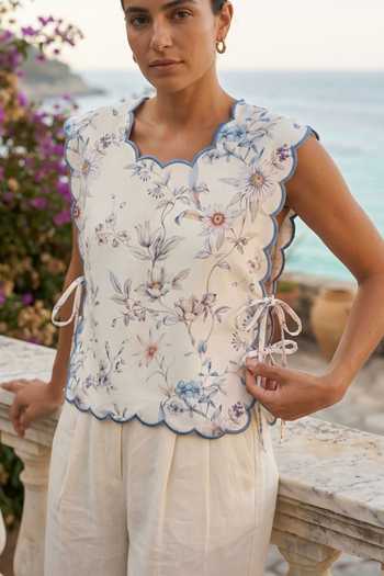 Buy Verano By Tanya Blue Cotton, Linen Clea Floral Print Vest Online at Aza Fashions Buy_Verano By Tanya_Blue Cotton, Linen Clea Floral Print Vest _Online_at_Aza_Fashions